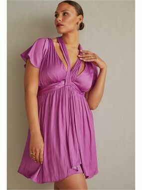 ANTHROPOLOGIE NWT Purple Deep V-Neck Vibrant Mini Dress 14